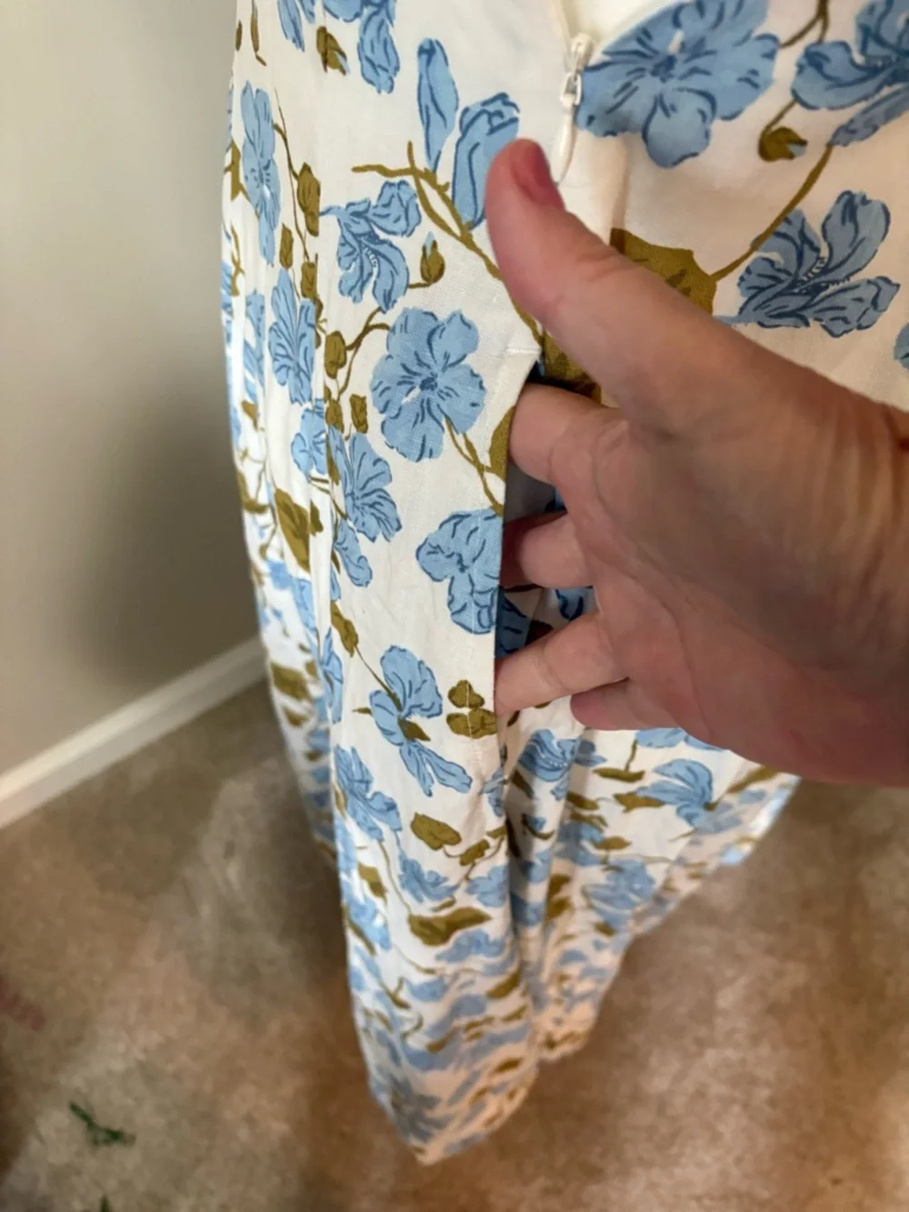 Joie White Midi Dress with Blue & Olive Floral Print - Picture 5 of 5